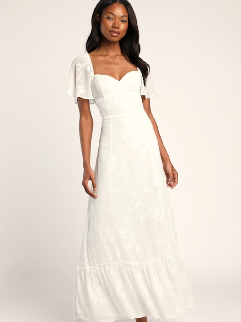 Lulus Tailor Made For You White Jacquard Lace-Up Maxi Dress - Size M